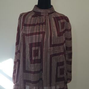 H&M Burgundy and White Geometric Blouse